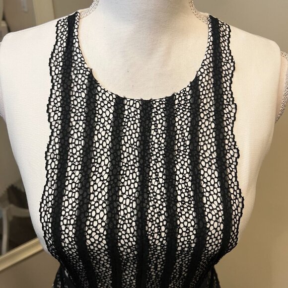 BCBGMaxAzria "Adelyn" Off White Sleeveless Pleated Skirt Lace Trim Dress, Size 4 - Picture 4 of 16